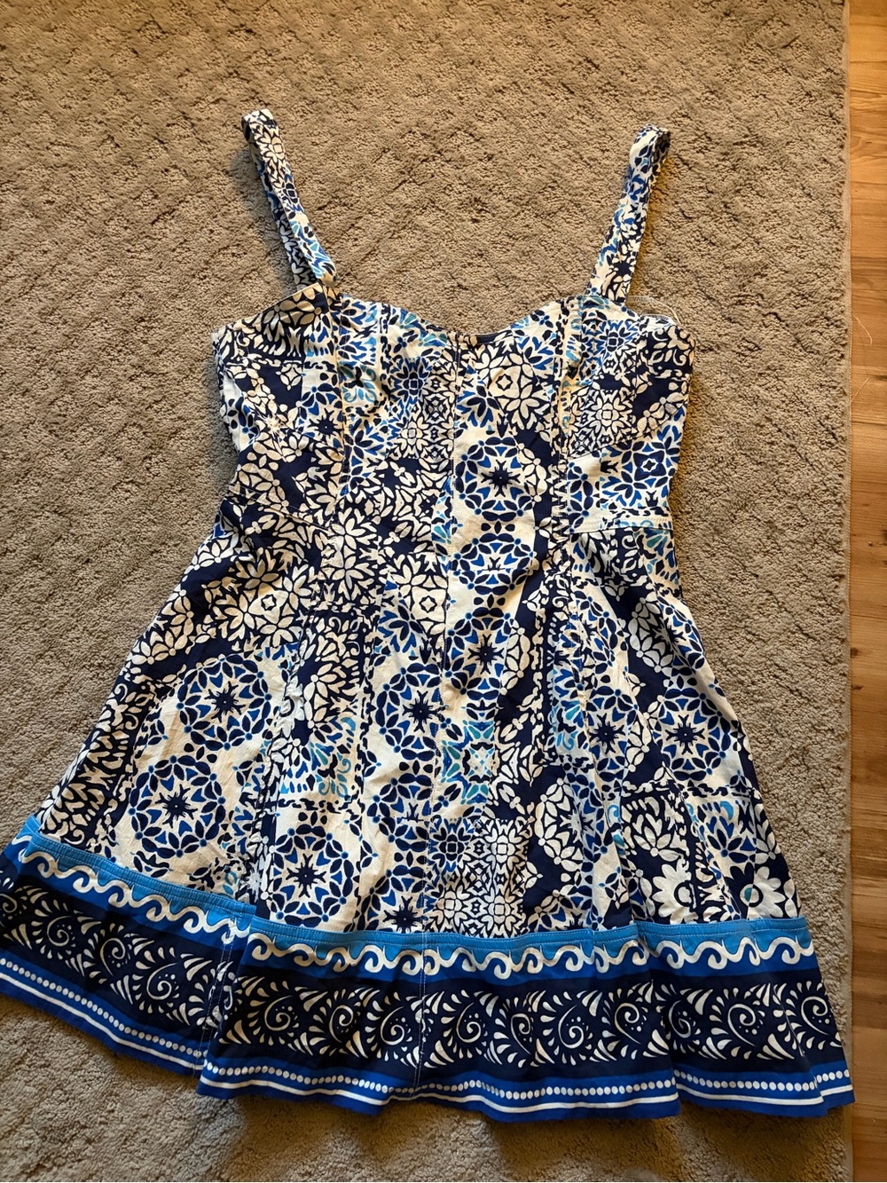 Avec Les Filles Blue & White Printed Camisole Dress